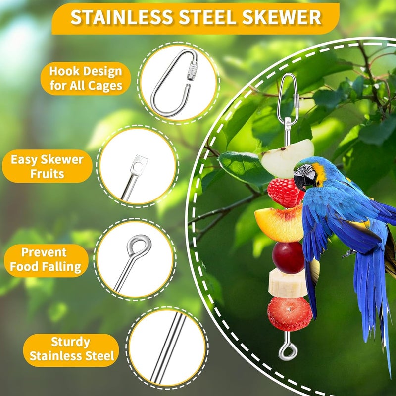 VOXGET 3 Pcs Bird Food Holder for Cage, Parrot Food Treat Skewer Hanging Fruit Vegetable, Stainless Steel Bird Foraging Toy for Cockatiel Parakeet Budgie Macaw Small Animals Feeder -Silvery, 3 Pcs - Image 2